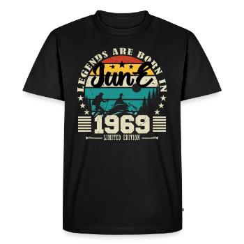 Juin 1969. Cadeau d'anniversaire juin 1969. June. - T-shirt Premium bio Homme - noir - Devant - Nico (187cm)