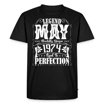 Mai 1974. Anniversaire mai 1974. Cadeau may 1974. - T-shirt Premium bio Homme - noir - Devant - Nico (187cm)