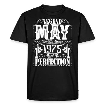 Mai 1975. Anniversaire mai 1975. Cadeau may 1975. - T-shirt Premium bio Homme - noir - Devant - Nico (187cm)