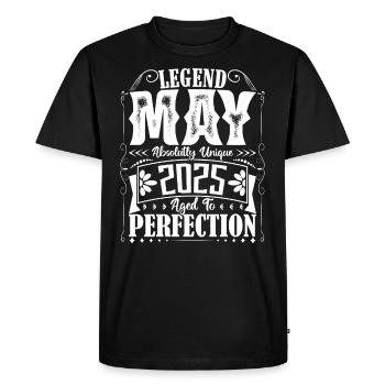 Mai 2025. Anniversaire mai 2025. Cadeau may 2025. - T-shirt Premium bio Homme - noir - Devant - Nico (187cm)