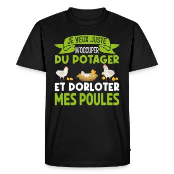 M'occuper Du Potager Et Des Poules. Jardinage. - T-shirt Premium bio Homme - noir - Devant - Nico (187cm)
