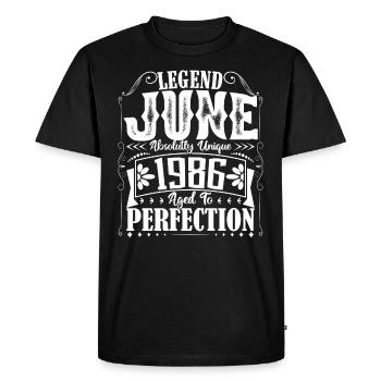 juin 1986. Anniversaire juin 1986 Cadeau juin 1986 - T-shirt Premium bio Homme - noir - Devant - Nico (187cm)