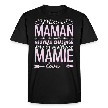 Cadeau Annonce Grossesse Mamie. Mission de maman. - T-shirt Premium bio Homme - noir - Devant - Nico (187cm)