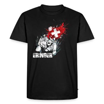 Eringer, vache d'hérens avec drapeau suisse - T-shirt Premium bio Homme - noir - Devant - Nico (187cm)