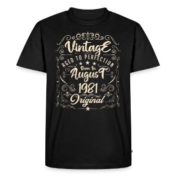 Vintage Né(e) en Août 1981. anniversaire août 1981 - T-shirt Premium bio Homme - noir - Devant - Nico (187cm)