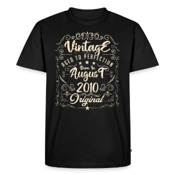 Vintage Né(e) en Août 2010. anniversaire août 2010 - T-shirt Premium bio Homme - noir - Devant - Nico (187cm)