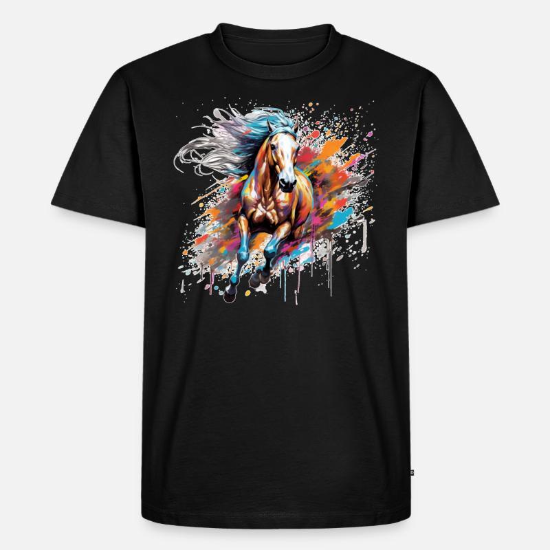Pferd, Pferd - Männer Premium Bio T-Shirt - Schwarz