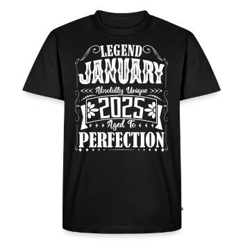Janvier 2025. Cadeau d'Anniversaire janvier 2025. - T-shirt Premium bio Homme - noir - Devant - Nico (187cm)