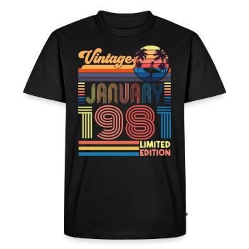 Anniversaire janvier 1981. Cadeau Janvier 1981. - T-shirt Premium bio Homme - noir - Devant - Nico (187cm)