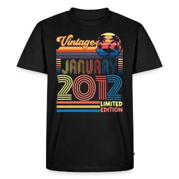 Anniversaire janvier 2012. Cadeau Janvier 2012. - T-shirt Premium bio Homme - noir - Devant - Nico (187cm)