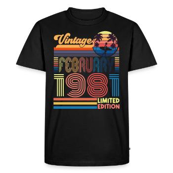 Anniversaire Février 1981. Cadeau Fevrier 1981. - T-shirt Premium bio Homme - noir - Devant - Nico (187cm)