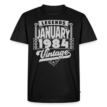 Vintage Anniversaire Janvier 1984, Janvier 1984. - T-shirt Premium bio Homme - noir - Devant - Nico (187cm)