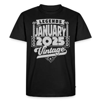Vintage Anniversaire Janvier 2025, Janvier 2025. - T-shirt Premium bio Homme - noir - Devant - Nico (187cm)