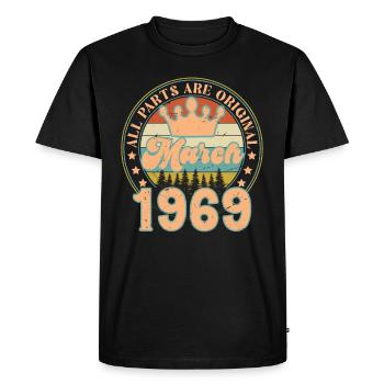 Mars 1969. Cadeau d’anniversaire mars 1969. March. - T-shirt Premium bio Homme - noir - Devant - Nico (187cm)