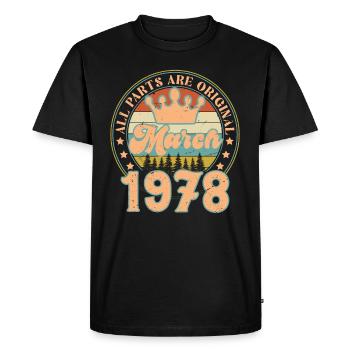 Mars 1978. Cadeau d’anniversaire mars 1978. March. - T-shirt Premium bio Homme - noir - Devant - Nico (187cm)