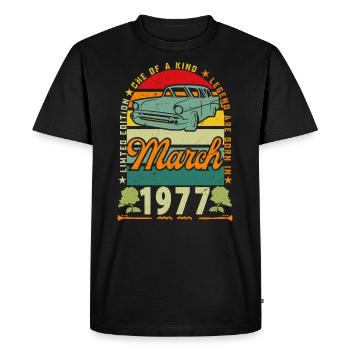 anniversaire mars 1977, Mars 1977, March 1977. - T-shirt Premium bio Homme - noir - Devant - Nico (187cm)