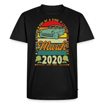 anniversaire mars 2020, Mars 2020, March 2020. - T-shirt Premium bio Homme - noir - Devant - Nico (187cm)