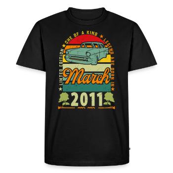 anniversaire mars 2011, Mars 2011, March 2011. - T-shirt Premium bio Homme - noir - Devant - Nico (187cm)