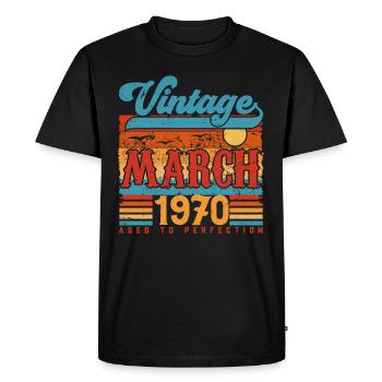 Mars 1970, Cadeau Anniversaire Vintage Mars 1970. - T-shirt Premium bio Homme - noir - Devant - Nico (187cm)