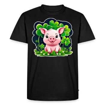 Cochon porte-bonheur mignon avec des trèfles - T-shirt Premium bio Homme - noir - Devant - Nico (187cm)