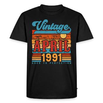 April 1991, April 1991 Vintage Anniversary Gift - Men's Premium Organic T-Shirt - black - Front - Nico (187cm)
