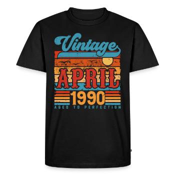 Avril 1990, Cadeau Anniversaire Vintage avril 1990 - T-shirt Premium bio Homme - noir - Devant - Nico (187cm)