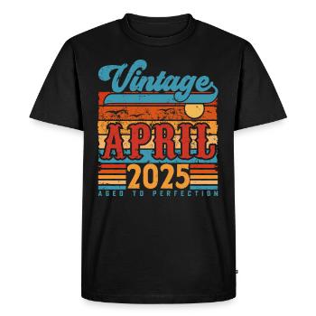 Avril 2025, Cadeau Anniversaire Vintage avril 2025 - T-shirt Premium bio Homme - noir - Devant - Nico (187cm)