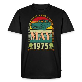cadeau anniversaire mai 1975, mai 1975, May 1975. - T-shirt Premium bio Homme - noir - Devant - Nico (187cm)