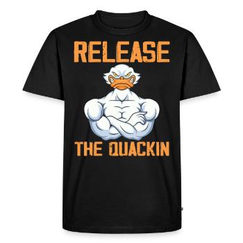 Release The Quackin Gym Weightlifting Bodybuilder - Men's Premium Organic T-Shirt - black - Front - Nico (187cm)