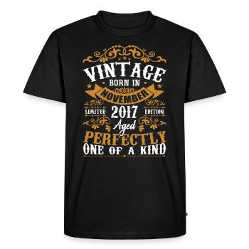 Millésime Novembre 2017 Anniversaire Novembre 2017 - T-shirt Premium bio Homme - noir - Devant - Nico (187cm)