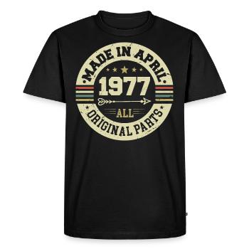 Anniversaire avril 1977 - Cadeau d’anniversaire 48ème - T-shirt Premium bio Homme - noir - Devant - Nico (187cm)
