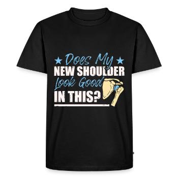 Drôle de récupération de l’épaule - T-shirt Premium bio Homme - noir - Devant - Nico (187cm)