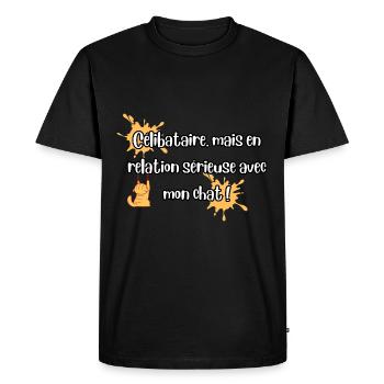 Humour célibataire amoureux des chats - T-shirt Premium bio Homme - noir - Devant - Nico (187cm)
