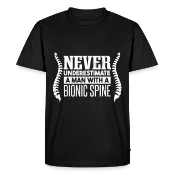 Ne sous-estimez jamais un homme avec une colonne vertébrale bionique - T-shirt Premium bio Homme - noir - Devant - Nico (187cm)