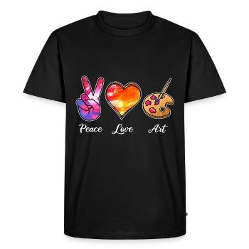Peace Love Art - Peintres, Artistes, Photos - T-shirt Premium bio Homme - noir - Devant - Nico (187cm)