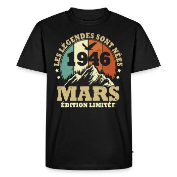 Les légendes sont nées en Mars 1946 Vintage - T-shirt Premium bio Homme - noir - Devant - Nico (187cm)