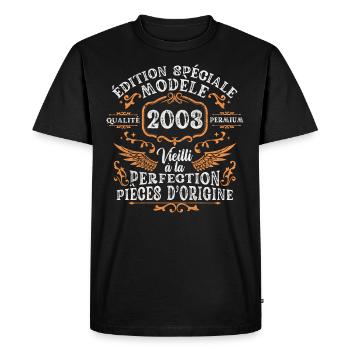 Rétro Cadeau Anniversaire 20 Ans Homme Femme 2003 - T-shirt Premium bio Homme - noir - Devant - Nico (187cm)