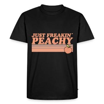 juste pêche - peach fruit dicton - T-shirt Premium bio Homme - noir - Devant - Nico (187cm)