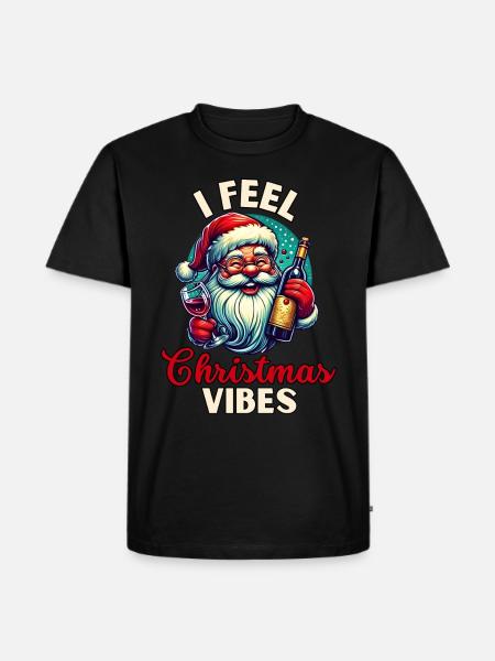 Weihnachtsmann mit Wein - Männer Premium Bio T-Shirt - Schwarz