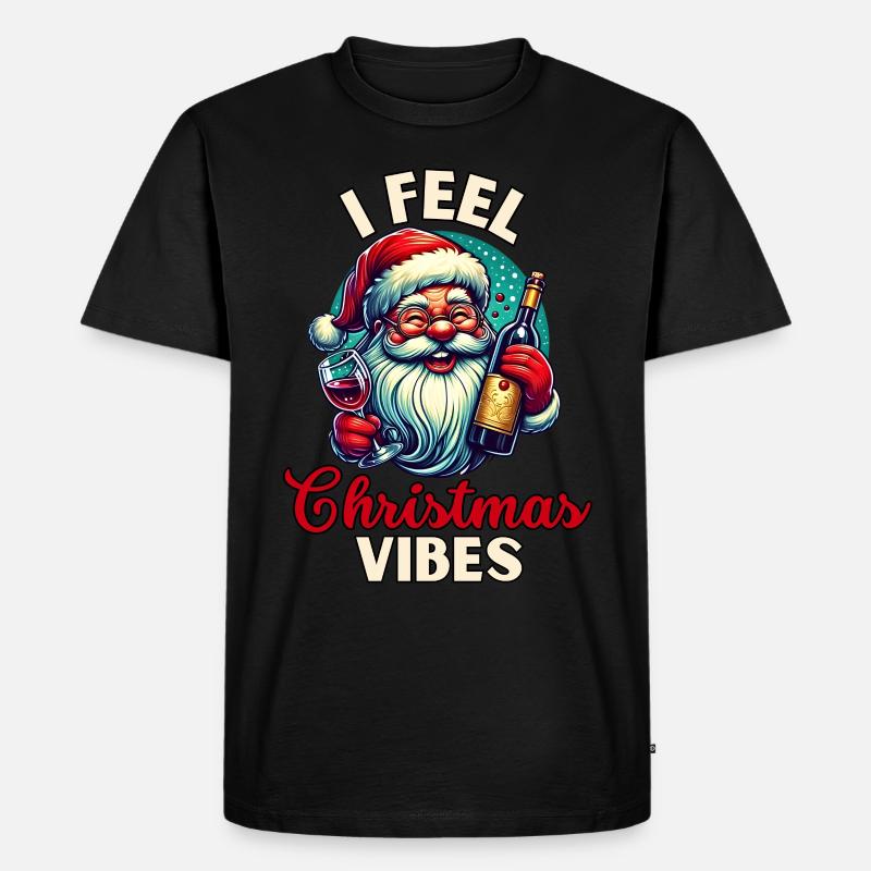 Weihnachtsmann mit Wein - Männer Premium Bio T-Shirt - Schwarz