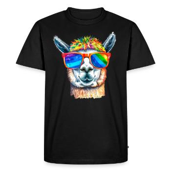 Alpaca, LGTB, rainbow, sunglasses, colorful - Men's Premium Organic T-Shirt - black - Front - Nico (187cm)