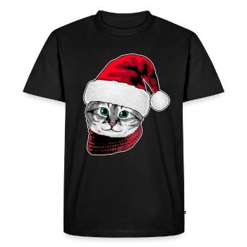 Chat Noël / Cadeau casquette de Noël - T-shirt Premium bio Homme - noir - Devant - Nico (187cm)