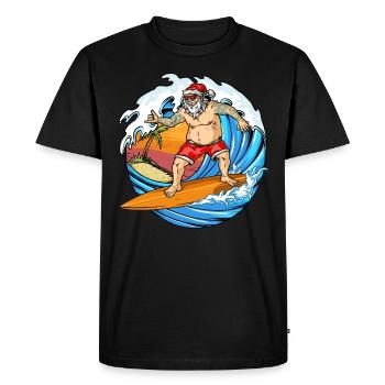 Noël, Père Noël surf, Planche de surf - T-shirt Premium bio Homme - noir - Devant - Nico (187cm)