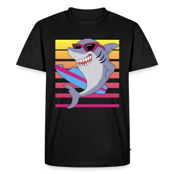 Planche de surf requin, design de surfeur amusant - T-shirt Premium bio Homme - noir - Devant - Nico (187cm)