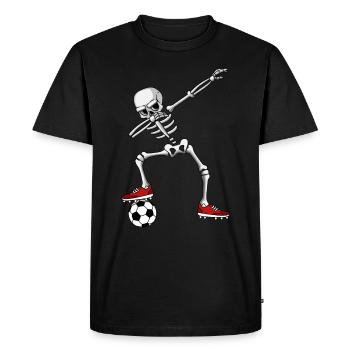 Dabbing Skelett mit Fußball, Halloween - Männer Premium Bio T-Shirt - Schwarz - Vorne - Nico (187cm)