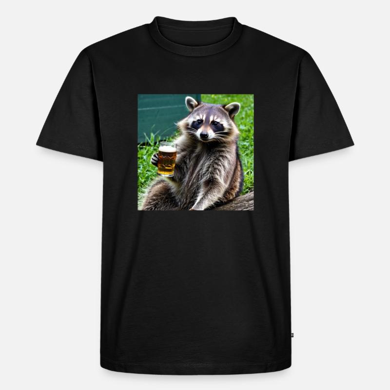Waschbär mit Bier - Männer Premium Bio T-Shirt - Schwarz
