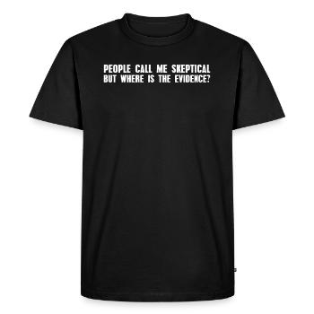 Les gens me traitent d’humour sceptique de scepticisme - T-shirt Premium bio Homme - noir - Devant - Nico (187cm)
