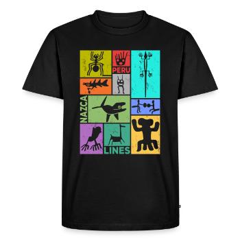 Lignes de Nazca | Ancien astronaute Pérou Géoglyphes - T-shirt Premium bio Homme - noir - Devant - Nico (187cm)