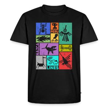Lignes de Nazca | Ancien astronaute Pérou Géoglyphes - T-shirt Premium bio Homme - noir - Devant - Nico (187cm)