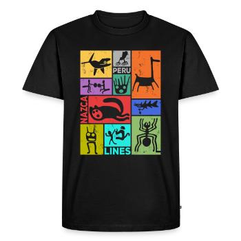 Lignes de Nazca | Ancien astronaute Pérou Géoglyphes - T-shirt Premium bio Homme - noir - Devant - Nico (187cm)